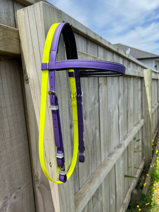 Padded Race Bridle - Purple & Fluro Yellow