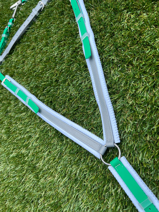 Padded Breastplate - Emerald Green, Silver & White Padding