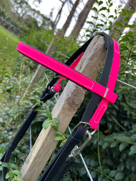 Race / Hackamore Bridle - Black & Hot Pink