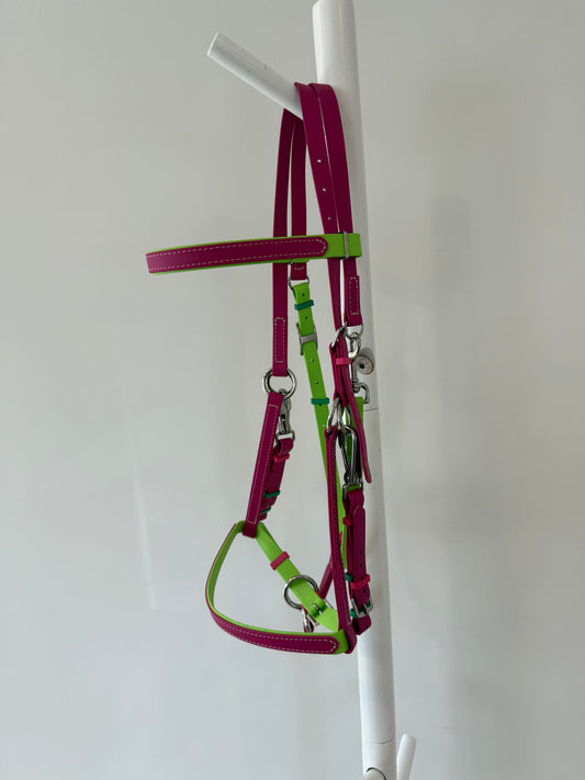 LS Enduro Bridle - Magenta & Apple Green