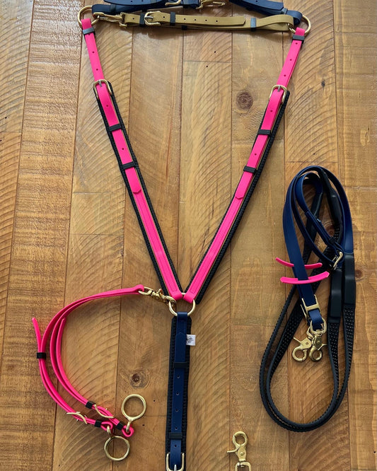 Padded Breastplate - Gold, Pink & Navy (Rings & Reins not included)