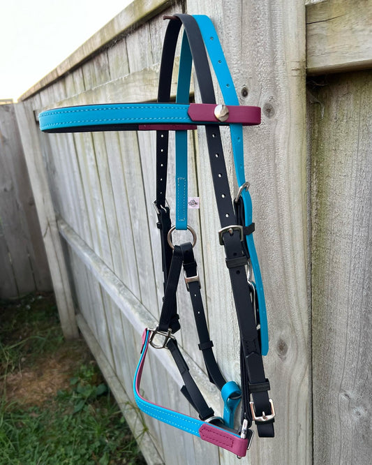 LS Deux Bridle - Lagune Blue, Maroon & Black