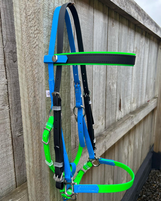 Ls Deux Bridle - Black, Fluro Green & Cyan Blue